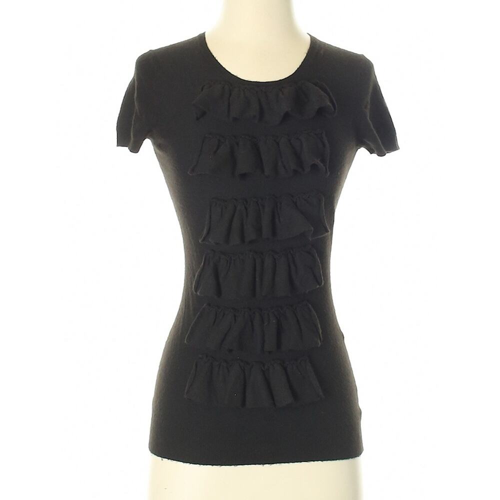 🌸 Tracy Reese Preppy Ultra Dark Brown / Black Ruffle Pullover Sweater Small